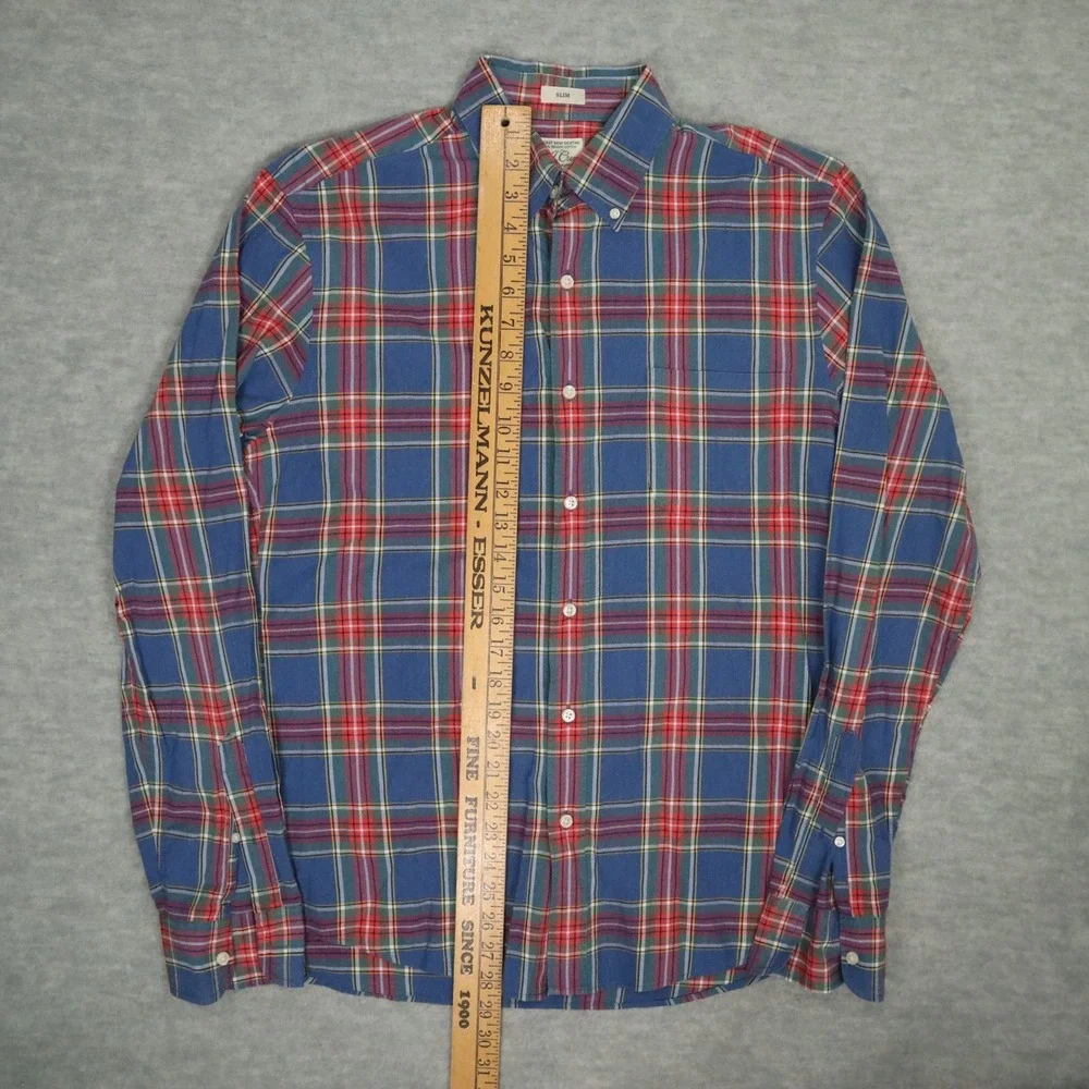 J.Crew Secret Wash Organic Cotton Blue Red Plaid Shirt‎ M Slim Fit Mauritius